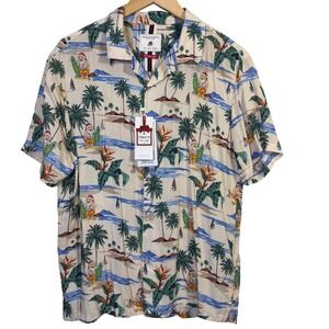 Denim & Flower Ricky Singh Mens Shirt Large Hawaiian Christmas Surfing Santa NWT